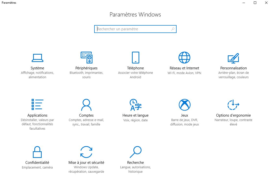 parametrage windows 10